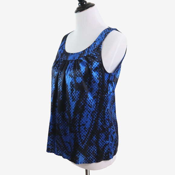 St. John Tops - St. John Size S Silk Scoop Neck Top Sleeveless Blue Black Print Fall 2009